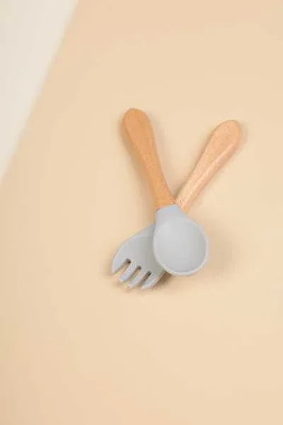 Silicone & Wood Baby Cutlery Set - Peekabox
