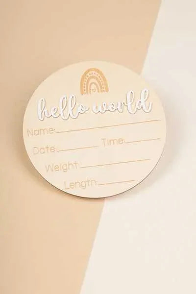Wooden Hello World Birth Sign - Peekabox