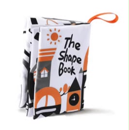 Black and white soft baby shape book with orange details