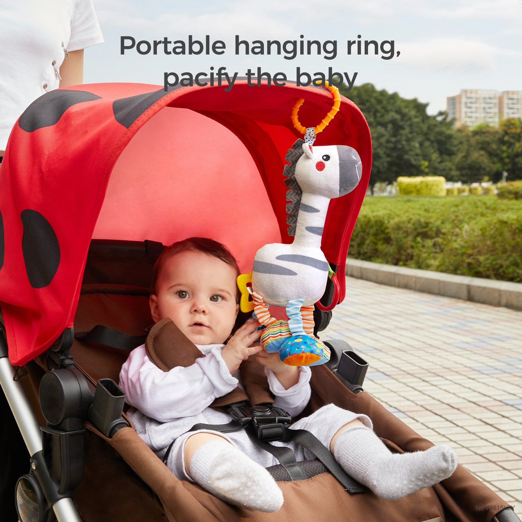Hanging zebra baby rattle toy with teething rings