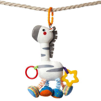 White zebra hanging baby rattle toy product view